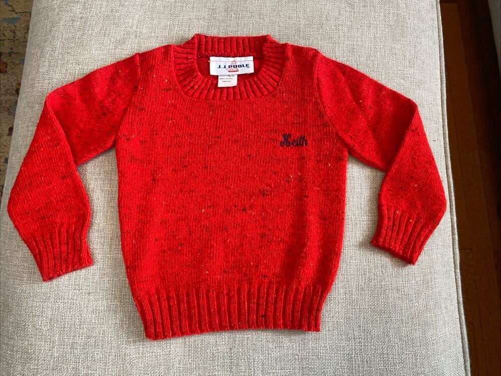 Vintage JJ Poole Knit Sweater Red Embroidery “KEITH” 70s‎ Toddler S 2T 3T